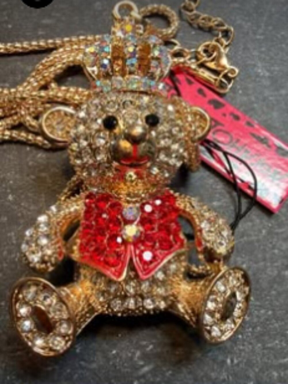Betsey Johnson Crown Teddy Bear Pendant Necklace